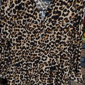 Cocomo Leopard Print Blouse - Black and Tan